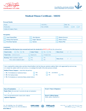 Medical Fitness Certificate MED2 Dmca  Form