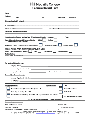 Medaille College Transcript Request  Form