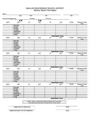 Monthly Timesheet McAllen Independent School District Mcallenisd  Form