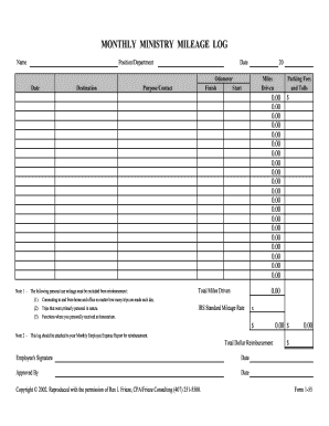 MONTHLY MINISTRY MILEAGE LOG Enrichment Journal  Form