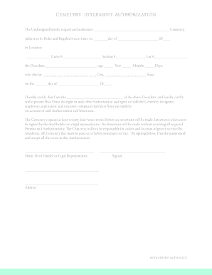 Sample Authorization Letter for Interment  Form
