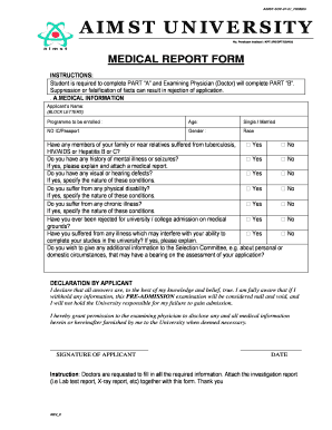 Medical Report for University  Form