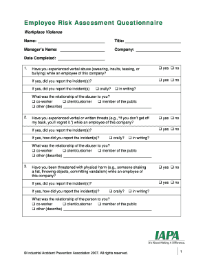 Employee Risk Assessment Template  Form