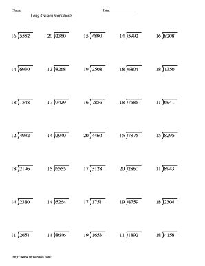 Long Division Worksheets  Form