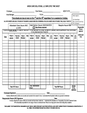 Arion Care Solutions Timesheet  Form