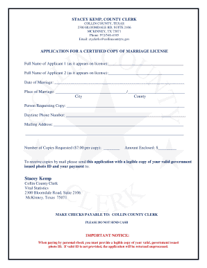 Collin County Marriage License Application  Form