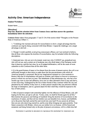 Activity One American Independence Answer Key  Form