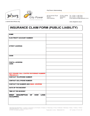 INSURANCE CLAIM FORM PUBLIC LIABILITY City Power