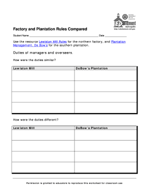 Factory and Plantation Rules Compared Answer Key  Form
