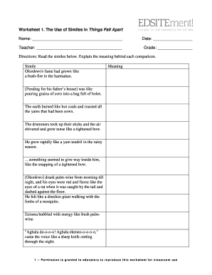 Things Fall Apart Worksheets PDF  Form