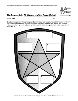 Sir Gawain and the Green Knight Worksheet PDF  Form