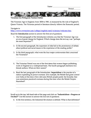 Victorian Era Webquest Answers  Form