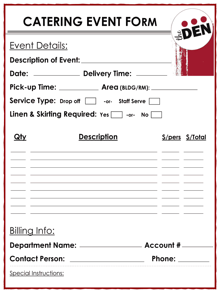 Sample of Catering Bonanza  Form