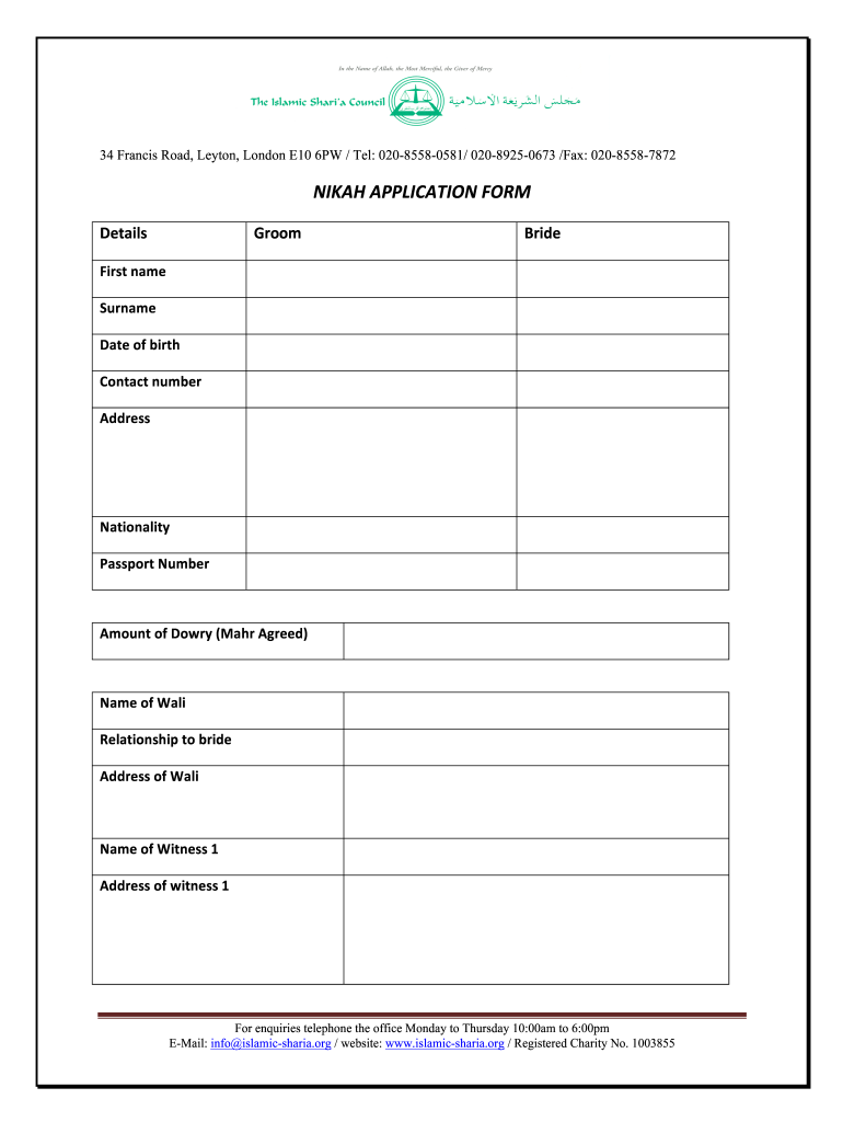 Nikkah Papers  Form