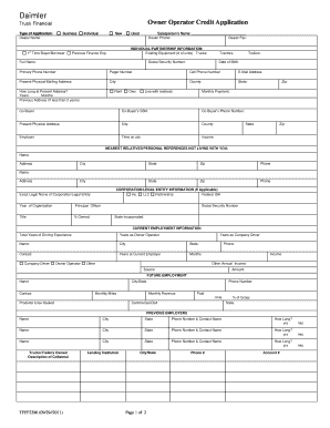 Owner Operator Credit Application Daimler Truck Financial  Form