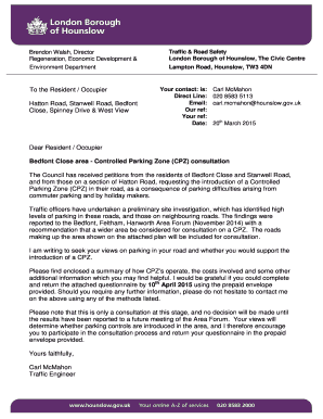 Bedfont Close Area CPZ Letter and Questionnaire Hounslow Council Hounslow Gov  Form