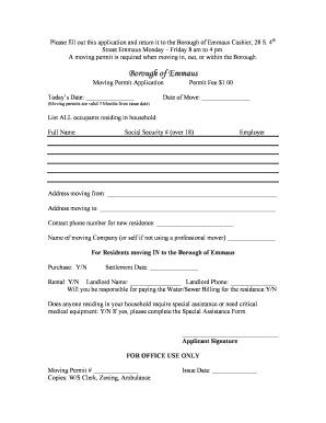 Emmaus Moving Permit  Form