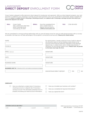 Crown Castle Direct Deposit Enrollment Form