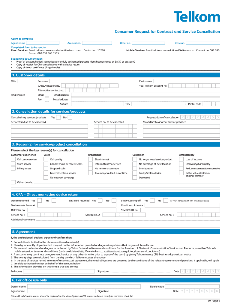 Telkom Cancellation Form