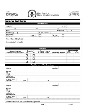 Schev Instructor Qualification Form