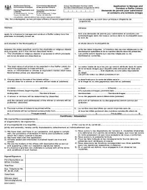 Application to Manage and Conduct a Raffle Lottery Demande De Brantford  Form