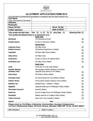 Aberdeen City Council Allotments  Form