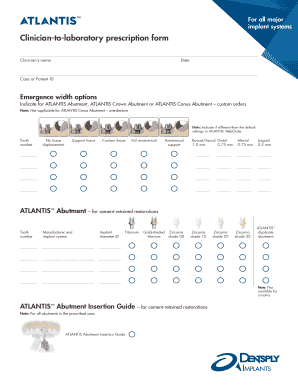 ATLANTIS Abutments Clinician to Laboratory Order Form