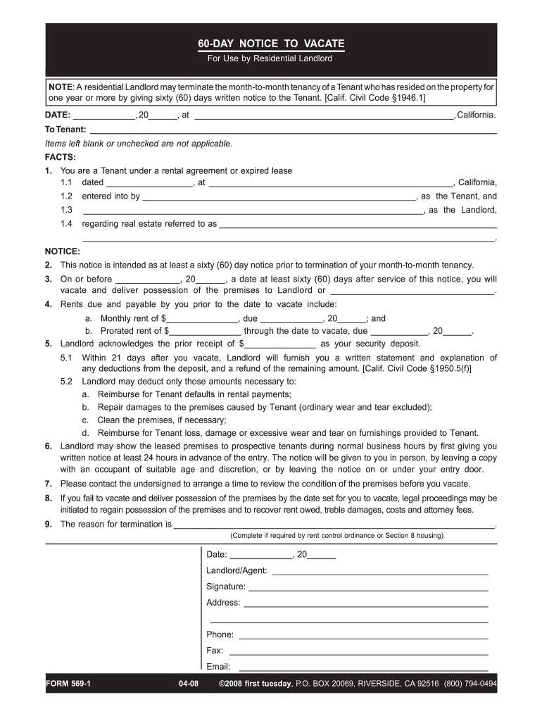 Get and Sign 60 Day Notice 2008-2022 Form