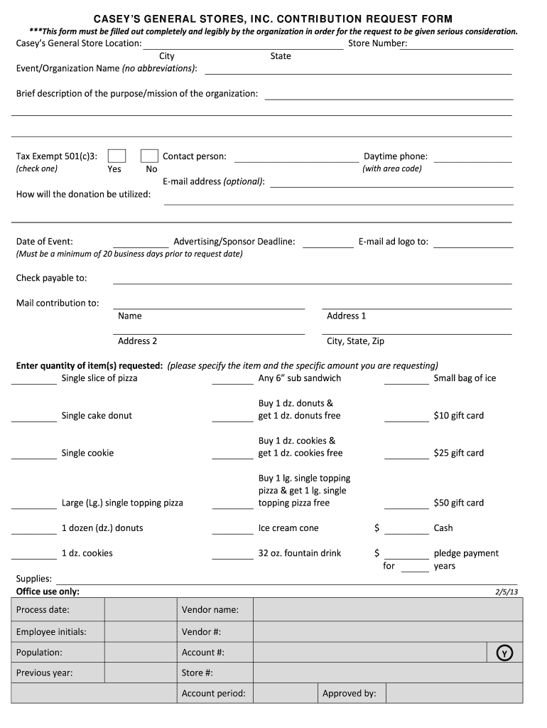 Request Donation from Casey's General Store  Form