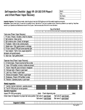 Self Inspection Checklist Healy VR 201202 EVR Phase II and 2 Valleyair  Form