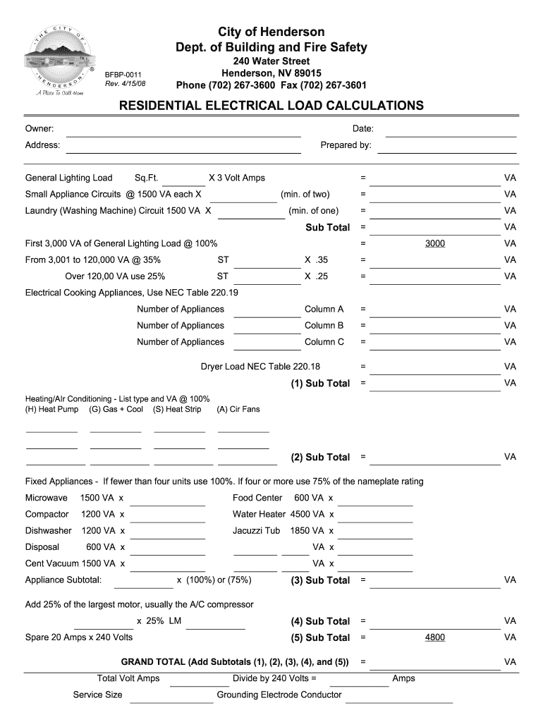 Electrical Load Calculation App  Form