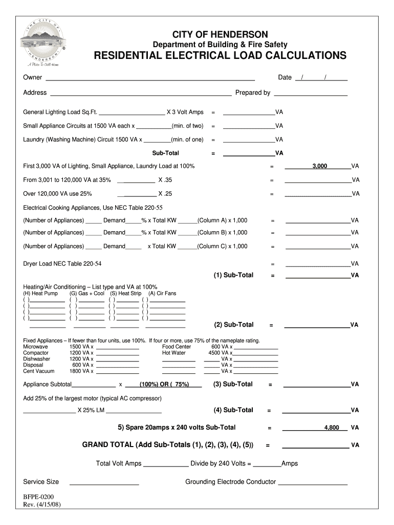  Electrical Load Calculation Worksheet Excel 2008-2024