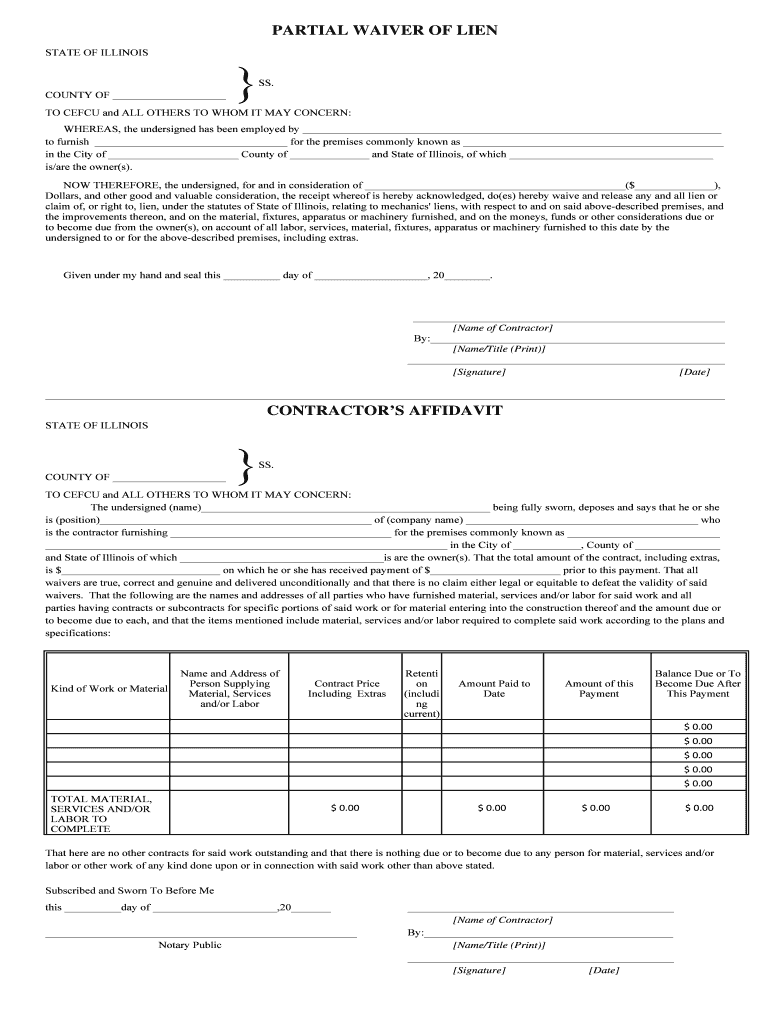 Partial Waiver of Lien Partial Waiver of Lien  Form