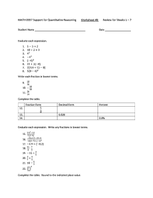 Quantitative Reasoning Worksheet  Form