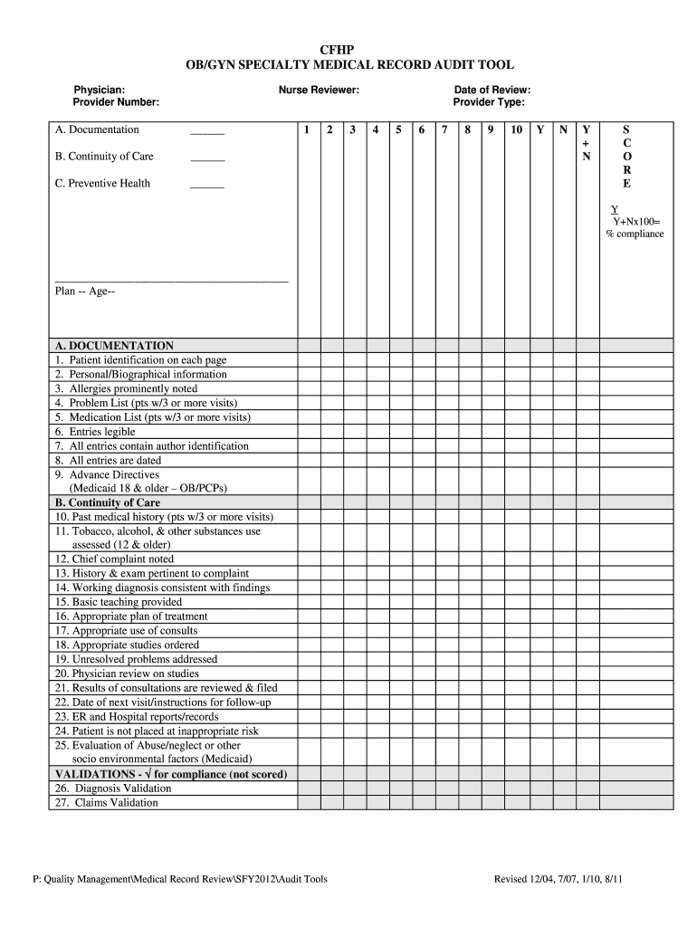  Audit Medical Record Tool 2011-2024