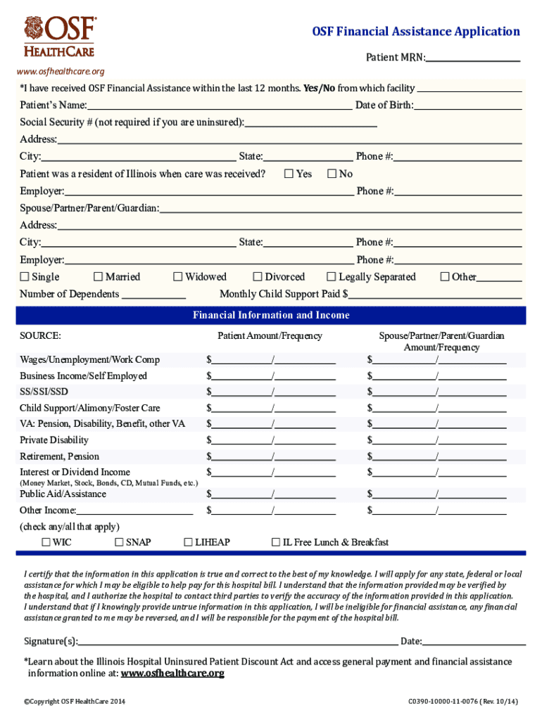 Osf Sisters Charity  Form