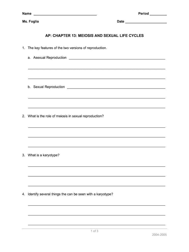  5th Guided Notes Chapter 13 Meiosis Sexual  Explore Biology 2005-2024