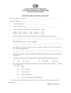 Newindia Griha Suvidha Claim Form