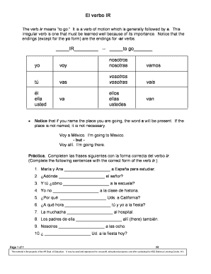 El Verbo Ir Worksheet  Form