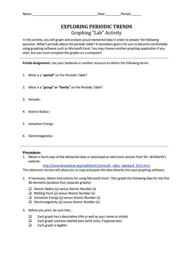 Exploring Periodic Trends Answer Key  Form