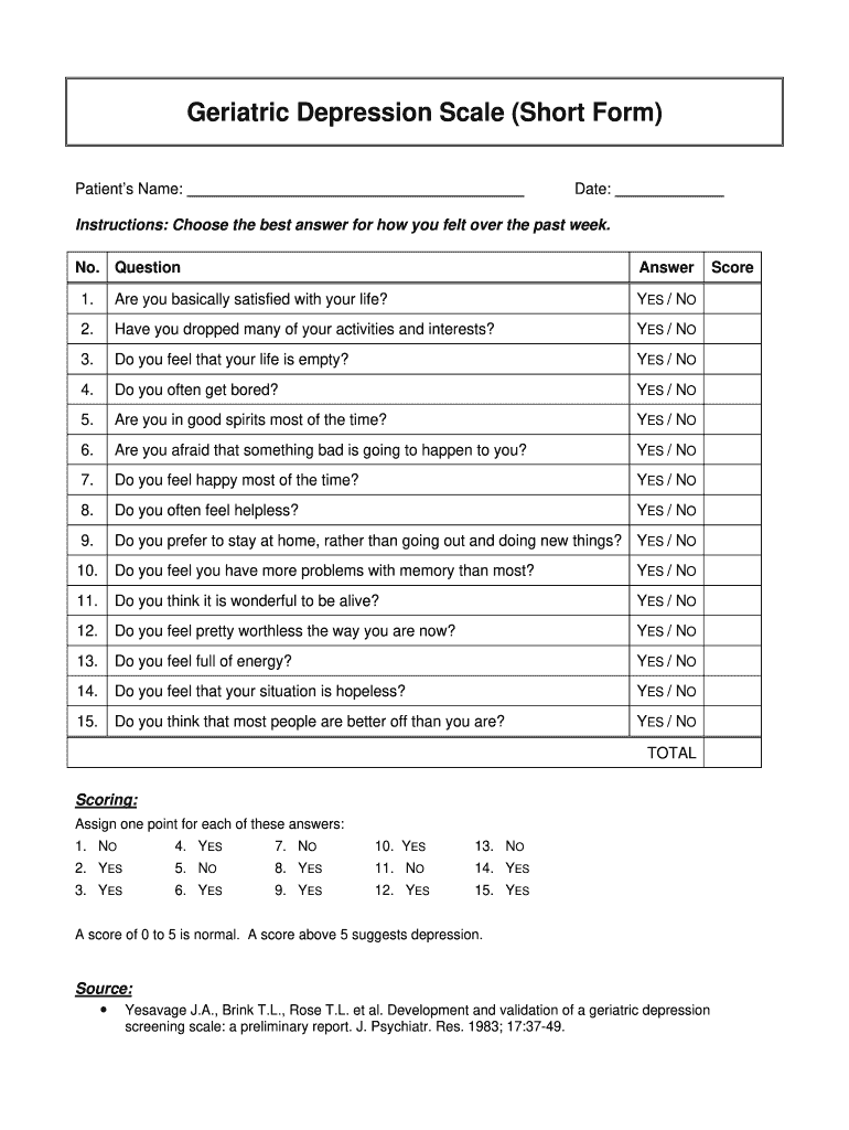 Depression Fill Out Form