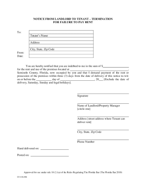 Notice from Landlord to Tenant Termination for Failure to Pay Rent  Form