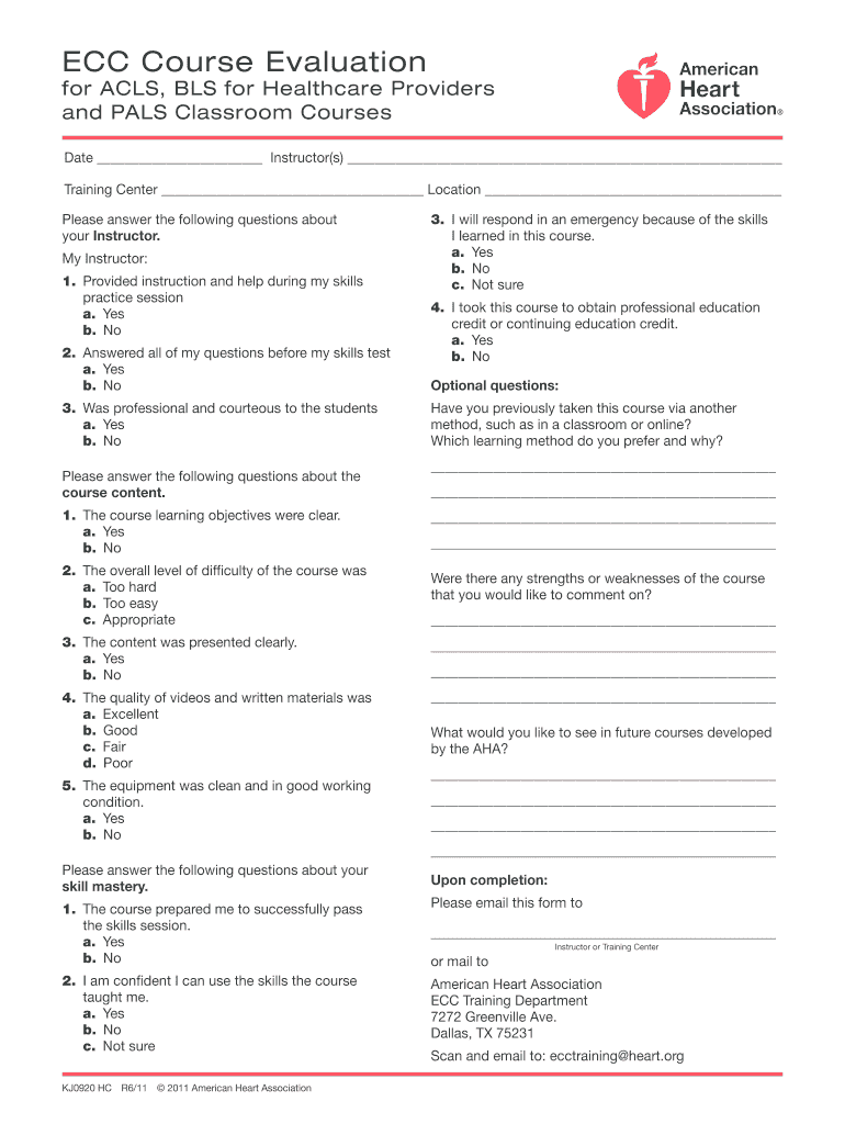 ECC Course Evaluation  Form