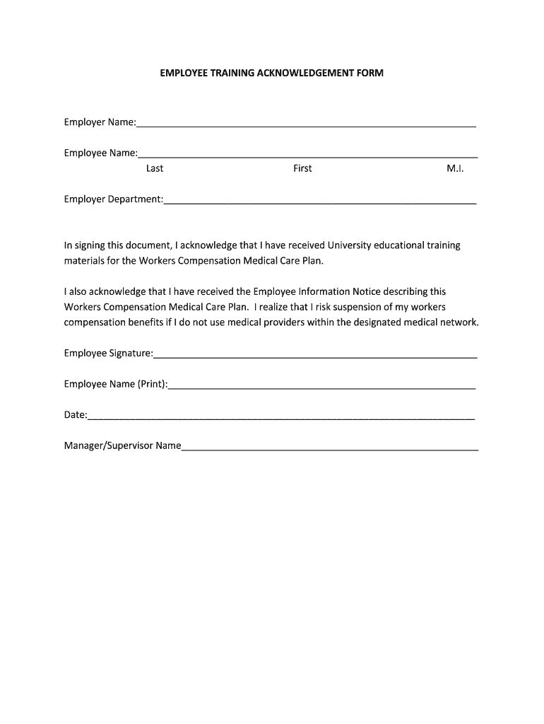 Training Acknowledgement Form