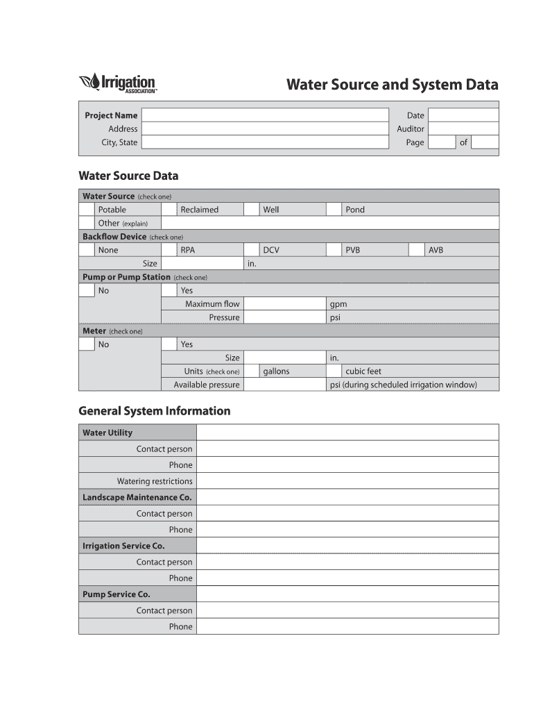  Irrigation Water Auditor Blank Forms Worksheets  LL Johnson  Irrigation 2010-2024