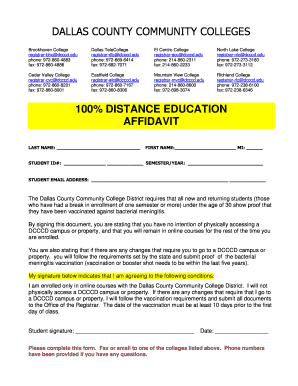 Dallas County Community Colleges 100 Distance Education Affidavit Richlandcollege  Form