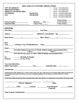 Greeley Pet License  Form