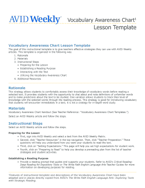 Avid Vocabulary Awareness Chart  Form