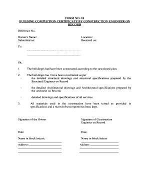 Building Completion Certificate Download  Form