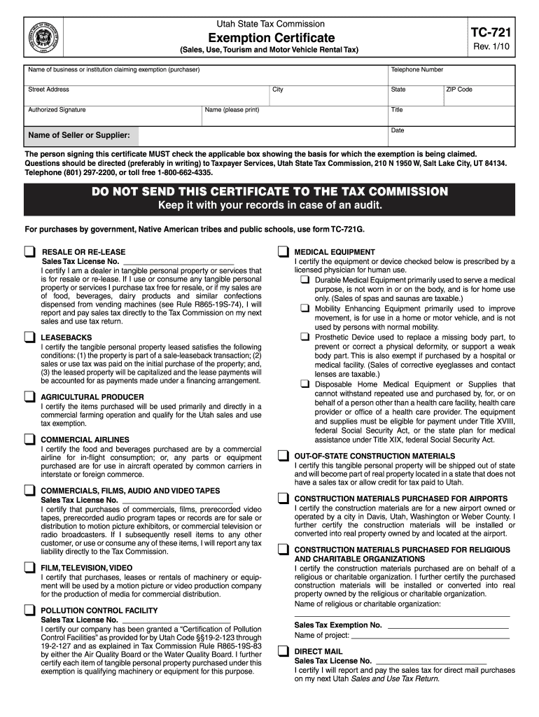  a Complete Tax Exemption Certificate Form 721 C 2020